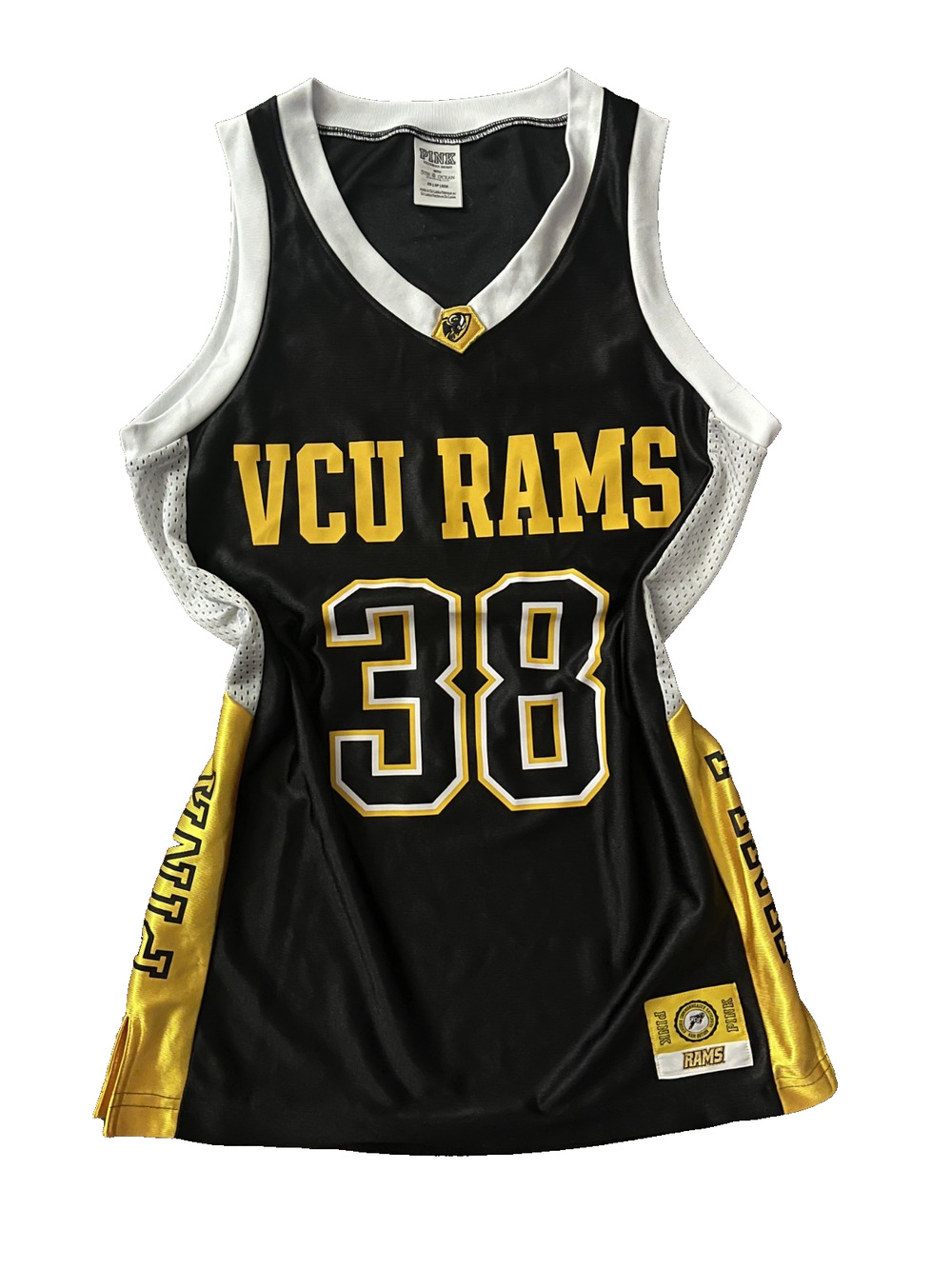 Womens Victoria Secret PINK VCU XS Rams #38 Black and Gold Basketball Jersey